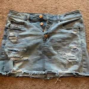 hi-rise mini jean skirt